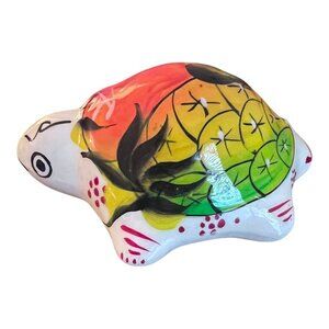 Vintage Ceramic Mexican Pottery Turtle Figurine 4" X 2" Tall